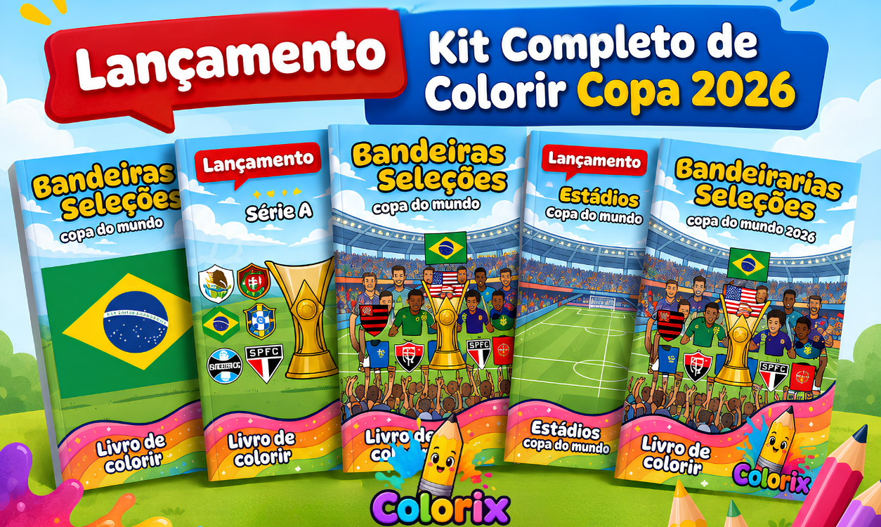 Kit Completo Colorix — 5 livros de colorir digitais da Copa do Mundo 2026